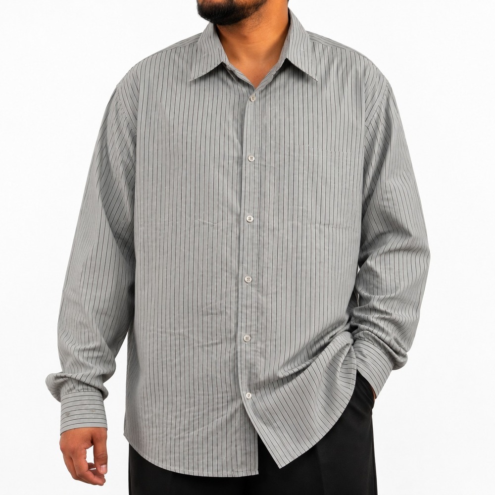 Theory Button Up Dress Shirt Men's 2XL Gray Pinstripe Snap Collar Cuff Sleeves
